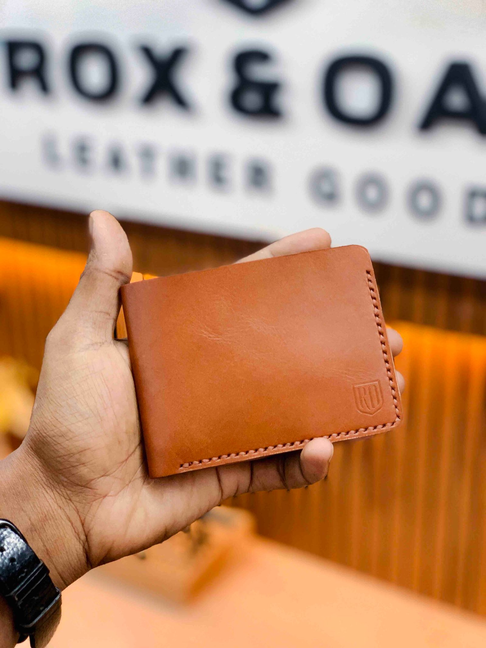 Rox & Oak chestnut brown leather wallet when new