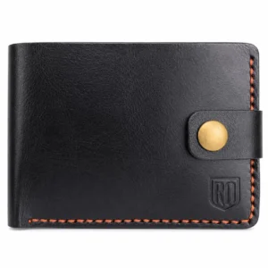 Minimal dual tone leather wallet with slim profile, handcrafted stitching, and premium leather texture.