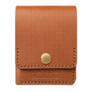 Front closed view of Rox & Oak chestnut brown slim leather wallet with snap button.