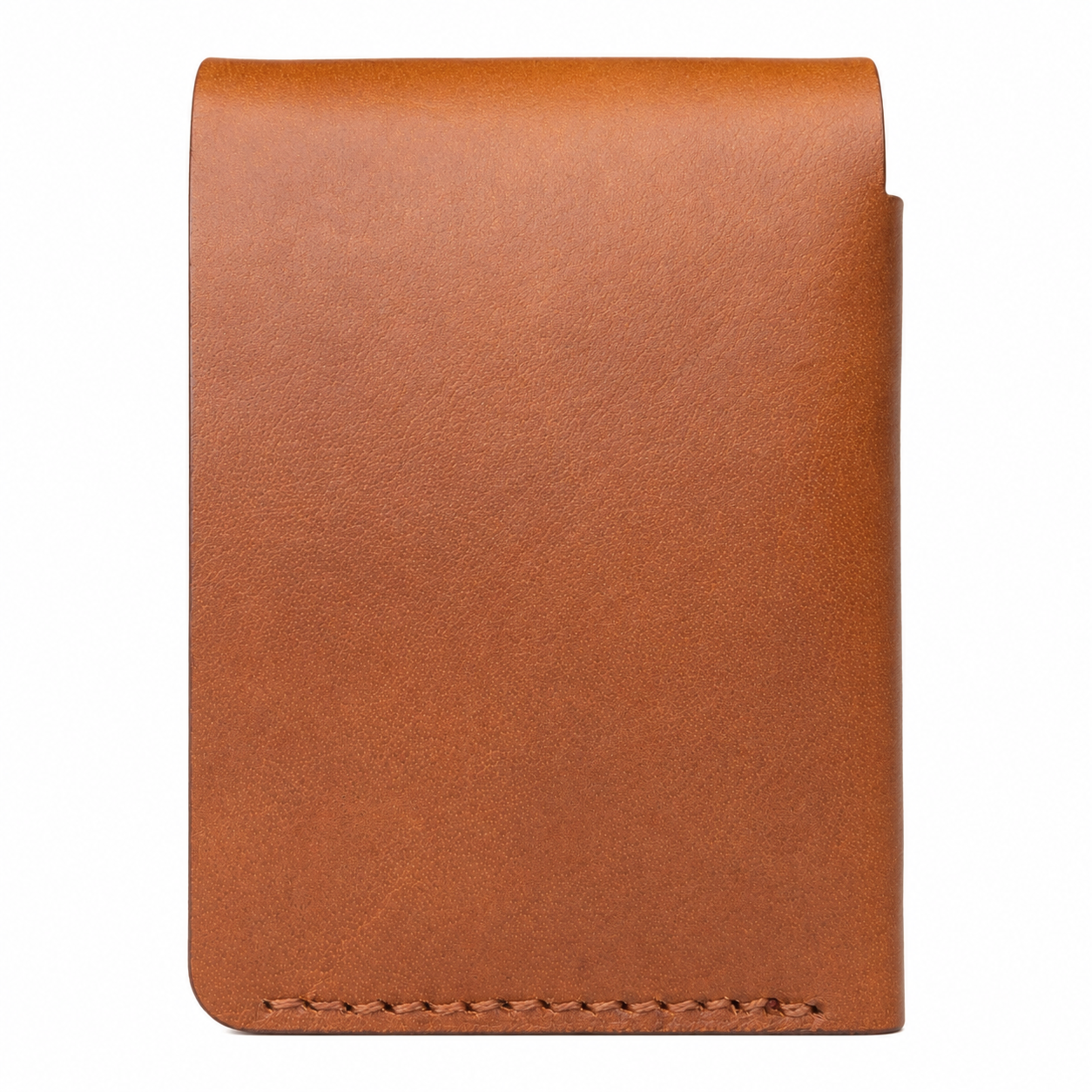 Back side of Rox & Oak chestnut brown handcrafted leather wallet.
