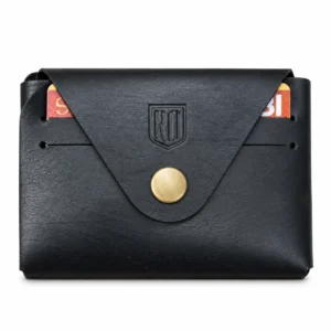 ROX & OAK Stitchless V1 black leather wallet with card slots and snap closure