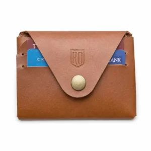 Rox & Oak Stitchless V1 chestnut brown leather wallet with snap closure