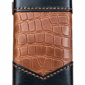 ROX & OAK TwinSlide chestnut brown crocodile-textured card holder front view
